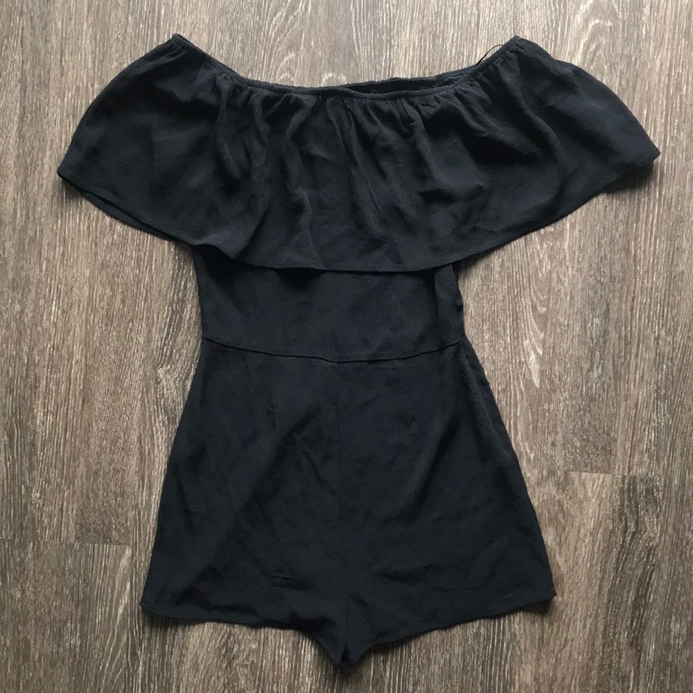 Forever 21 Black Off Shoulder Ruffle Romper
